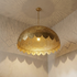 Authentic Handmade Moroccan Lamp – Gold Brass Pendant Light with Oversized Scalloped Dome for Living Room Decor