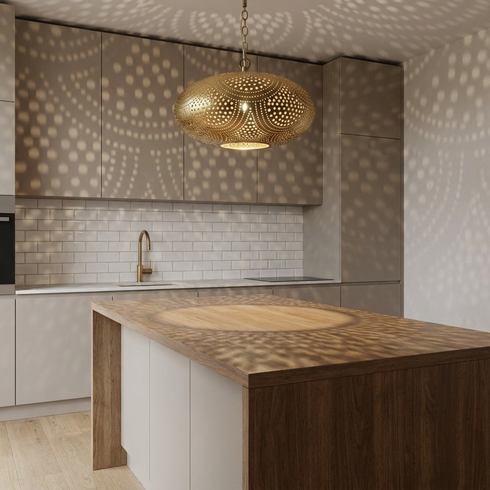 Moroccan Pendant Light – Filigree Brass Openwork Lamp Statement Light