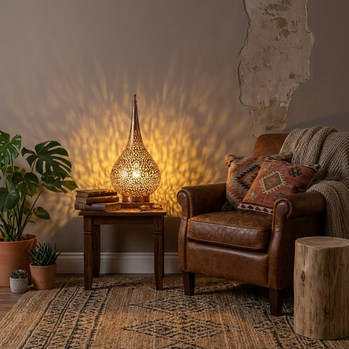 Moroccan Floor Lamp – Brass Filigree Openwork