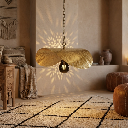Handmade Moroccan Pendant Light – Brass Filigree Openwork Living Room