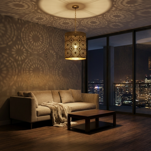 Handmade Moroccan Ceiling Light – Brass Filigree Openwork