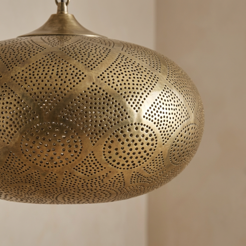 Brass Pendant Light – Moroccan Geometric Perforated