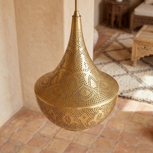 Moroccan Chandelier – Filigree Openwork Brass Lamp