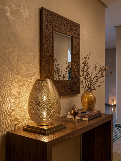 Moroccan Table Lamp – Filigree Openwork Brass Lamp Living Room