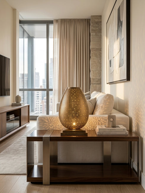 Moroccan Table Lamp – Filigree Openwork Brass Lamp Living Room