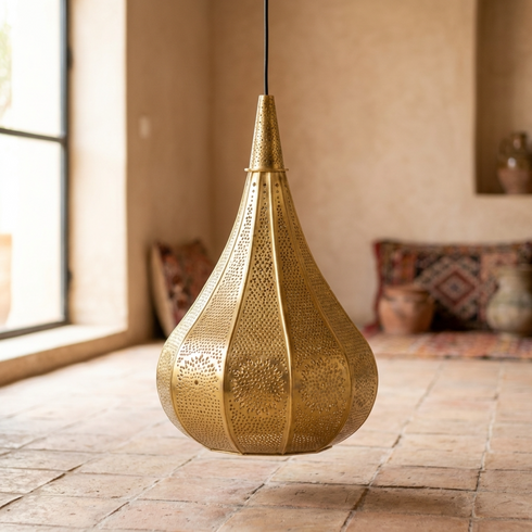Dome Moroccan Pendant Light – Brass Openwork Lamp