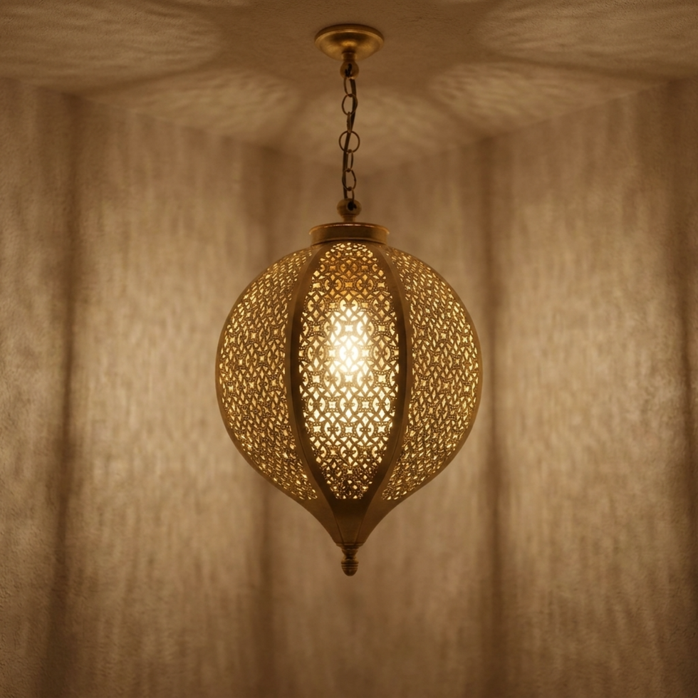 Handmade Moroccan Pendant Light – Brass Teardrop Geometric Filigree
