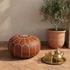Handmade Moroccan Pouf - Brown Genuine Leather - Boho Chic Floor Seat - Hand-Stitched Embroidery