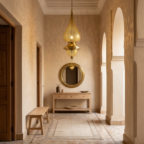 Authentic Moroccan Hanging Lamp – Hand-Hammered Brass Globe Pendant Light for Boho Bedroom Mood Lighting
