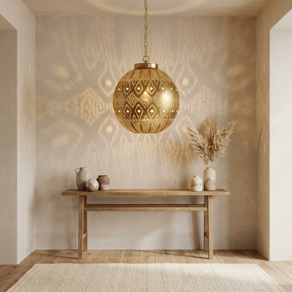 Moroccan Pendant Light – Filigree Openwork Brass Lamp Bedroom