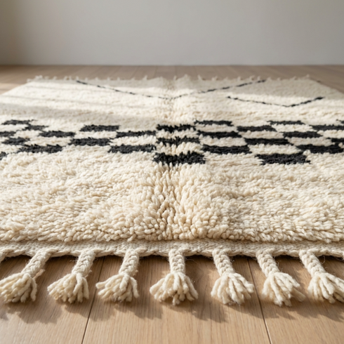 Authentic Beni Ourain Rug - High Pile Natural Wool - Minimalist Boho Living Room Decor