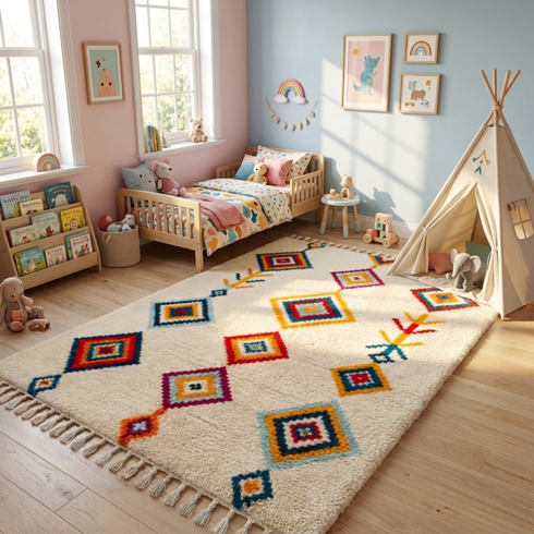 Moroccan Kilim Rug – Multicolor Flatweave Diamond Wool Area Rug