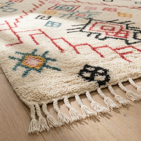 Authentic Azilal Rug - Shaggy Moroccan Wool - Vibrant Geometric Boho Decor