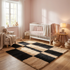 Moroccan Berber Rug – Black & Cream Plush Checkered Wool Area Rug