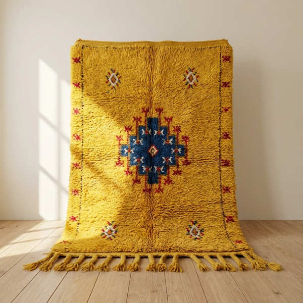 Moroccan Kilim Rug – Yellow Flatweave Diamond Wool Area Rug