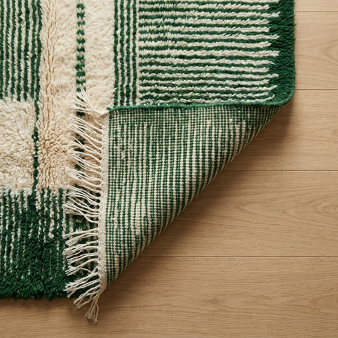 Authentic Moroccan Berber Rug – High Pile Natural Wool Area Rug with Modern Geometric Pattern for Living Room Decor