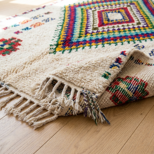 Azilal Rug – Multicolor Shaggy Diamond Wool Berber Carpet