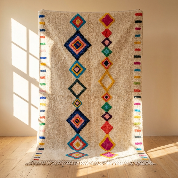 Azilal Rug – Multicolor High-Pile Striped Wool Area Rug