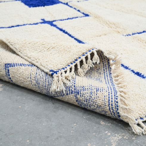 Modern Beni Ourain Rug - Plush Natural Wool - Geometric Blue Minimalist Decor