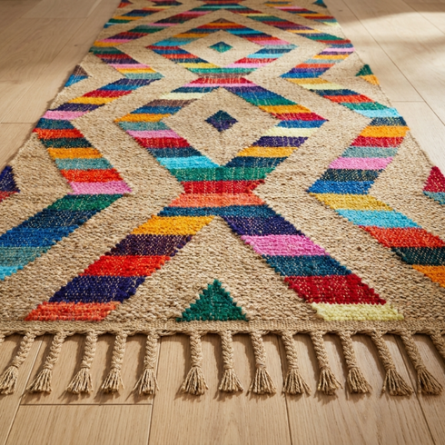 Authentic Handwoven Moroccan Runner Rug – Flatweave Kilim Texture Rug for Boho Hallway Decor