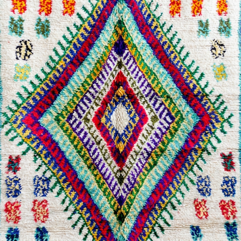 Handmade Azilal Rug - Vibrant 100% Wool - Shaggy Boho Area Rug - Colorful Geometric Tribal Motif