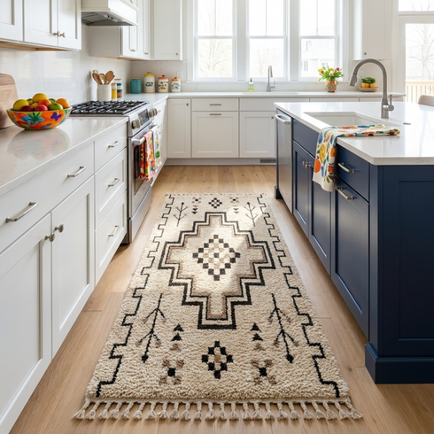 Moroccan Kilim Rug – Beige Flatweave Diamond Wool Rug