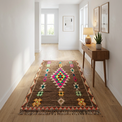 Handmade Moroccan Kilim Rug - Natural Wool Flatweave - Vibrant Geometric Tribal Art