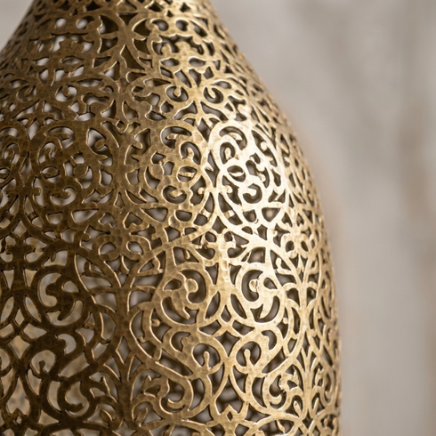 Authentic Handmade Moroccan Lamp – Perforated Brass Teardrop Pendant Light with Artistic Shadow Casting for Living Room Decor