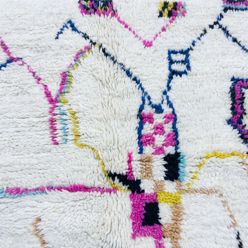 Handmade Moroccan Beni Ourain Rug - Plush Natural Wool - Geometric Symbols