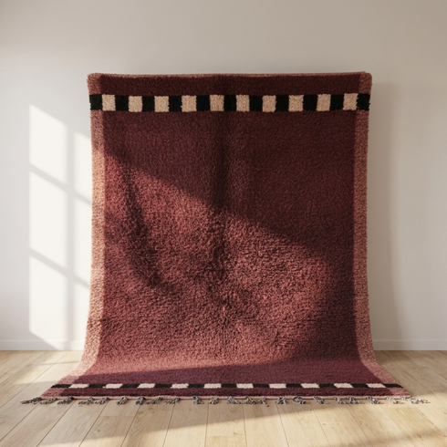 Beni Ourain Rug – Mauve Plush Geometric Wool Area Rug