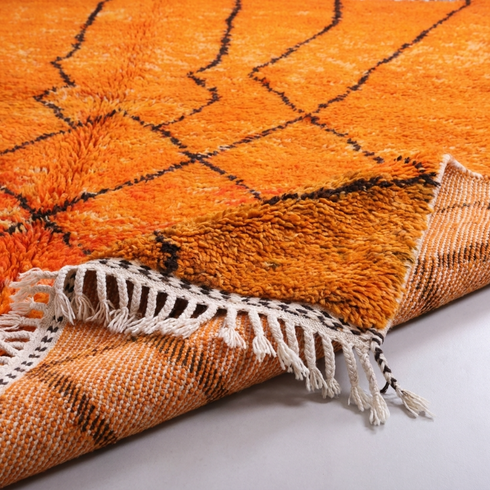 Authentic Moroccan Area Rug – Plush Shaggy Wool Rug in Vibrant Orange for Modern Boho Living Room Decor