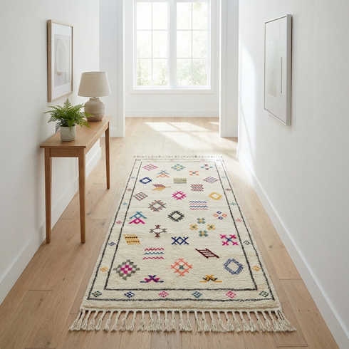 Handmade Azilal Rug - 100% Natural Wool - Vibrant Boho Living Room Decor
