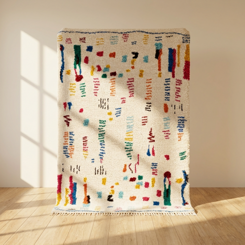 Handmade Azilal Rug - High Pile Natural Wool - Colorful Abstract Boho Decor