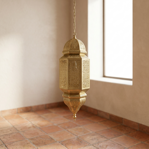 Geometric Brass Moroccan Lantern