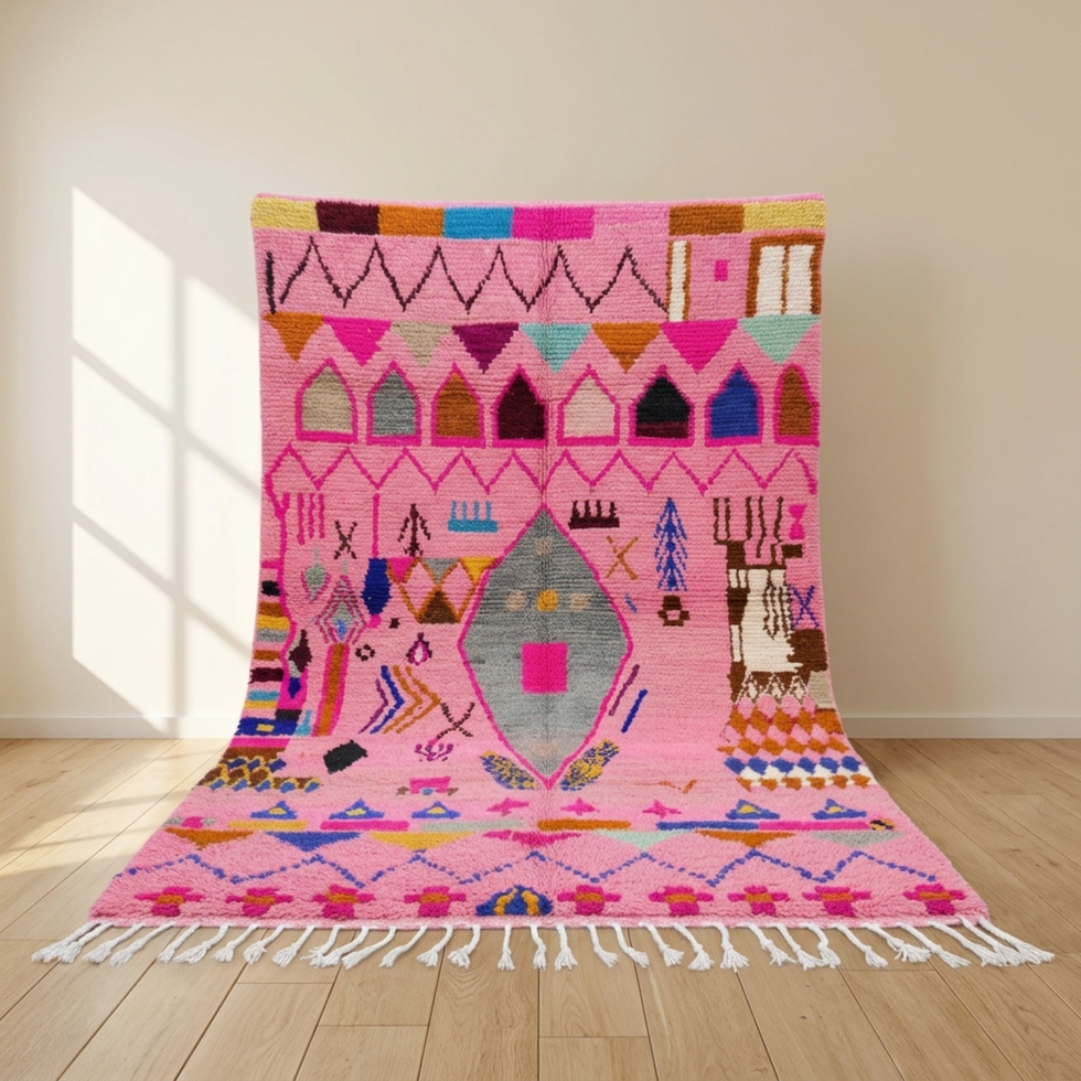 Moroccan Berber Rug – Pink Shaggy Geometric Wool Area Rug