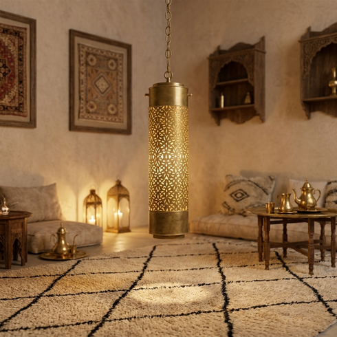 Moroccan Chandelier – Filigree Brass Openwork Lamp