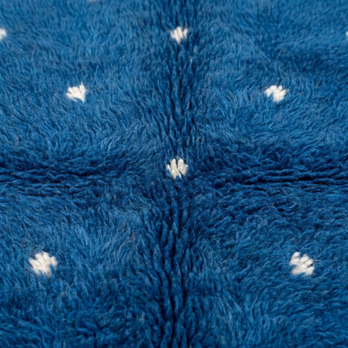 Vibrant Moroccan Rug – Plush Shaggy Wool Rug with Electric Blue & White Polka Dot Pattern