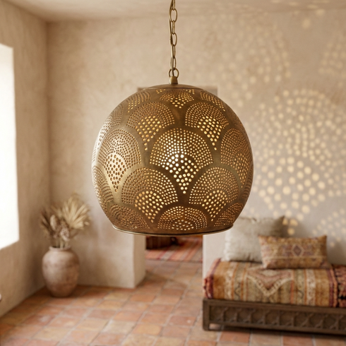 Moroccan Ceiling Light – Filigree Openwork Brass Lamp