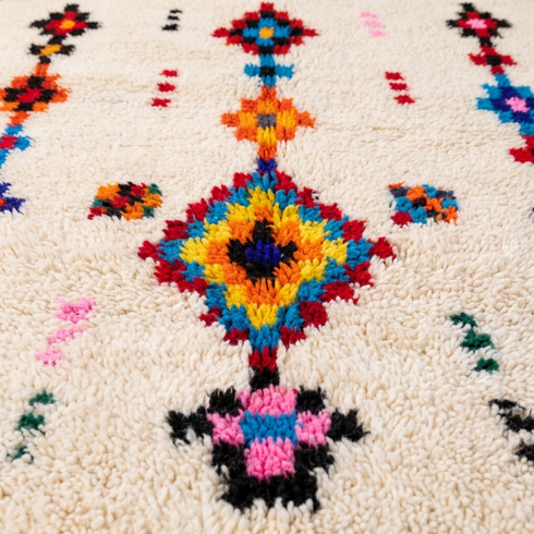 Handmade Azilal Rug - High Pile Natural Wool - Vibrant Boho Living Room Decor