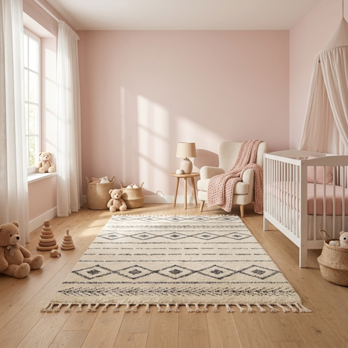 Moroccan Berber Rug – Ivory Flatweave Diamond Wool Area Rug