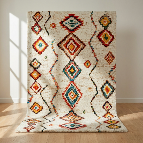 Handmade Azilal Rug - Plush Natural Wool - Vibrant Boho Living Room Decor