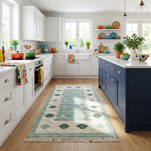 Handmade Moroccan Kilim Rug – Geometric Flatweave Wool Rug for Boho Interiors