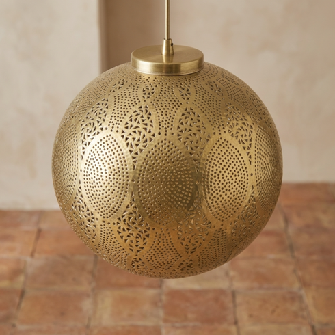 Moroccan Pendant Light – Globe Geometric Brass Lamp
