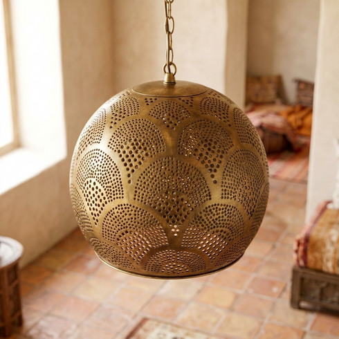 Moroccan Ceiling Light – Filigree Openwork Brass Lamp