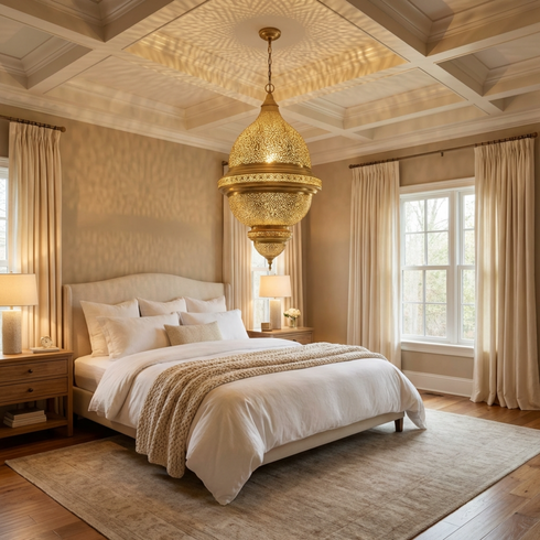 Handmade Moroccan Lamp Gold Brass Living Room Statement