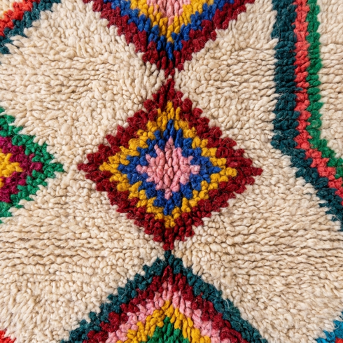 Handmade Azilal Rug - Plush High Pile Wool - Vibrant Geometric Boho Living Room Decor