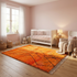 Authentic Moroccan Area Rug – Plush Shaggy Wool Rug in Vibrant Orange for Modern Boho Living Room Decor