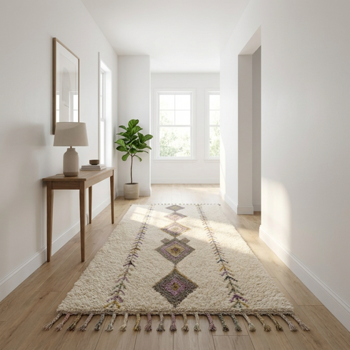 Moroccan Berber Rug – Ivory Plush Geometric Wool Area Rug