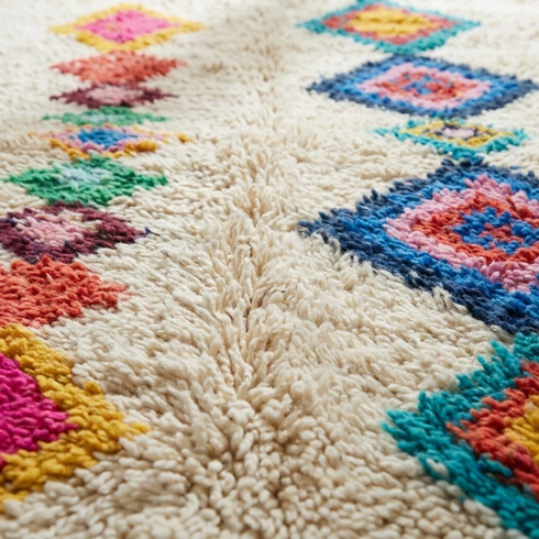 Azilal Rug – Multicolor Shaggy Diamond Wool Area Rug