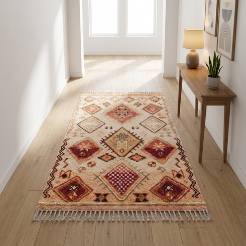 Authentic Handmade Boujaad Rug – Natural Wool Flatweave Moroccan Rug with Tribal Boho Design